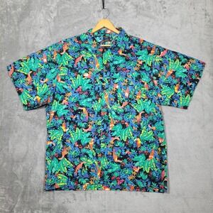 Toucan Dance Mens XL Hawaiian Shirt Tropical Birds Leaf Short Sleeve Button Up